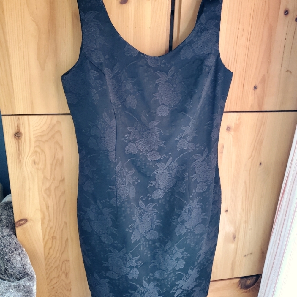 Gunne Sax by Jessica McClintock Black Jacquard Sleeveless Sheath Dress Size 10